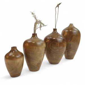 ست چهار تایی گلدان چوبی کوزه ای  کد WD6308