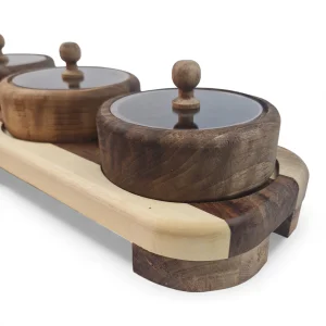 جعبه پذیرایی چوبی گرد درب پلکسی سه خانه کد WD6426