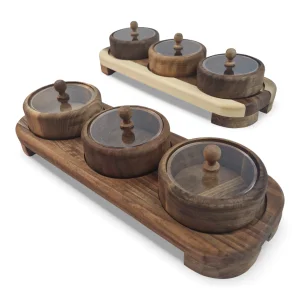 جعبه پذیرایی چوبی گرد درب پلکسی سه خانه کد WD6426