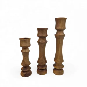 شمعدان چوبی رومیزی سه تایی گردو کد WD5932