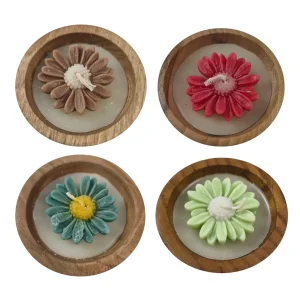 پیاله شمع چوبی طرح گل کد WD6595