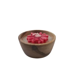 پیاله شمع چوبی طرح گل کد WD6595