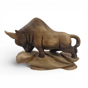 مجسمه چوبی گاومیش پایه دار کد WD6596