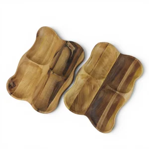 سینی مزه چوبی دفرمه 4 خانه کد WD6918