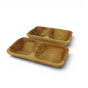 کاسه چوبی روستیک مستطیل دو خانه کد WD6924