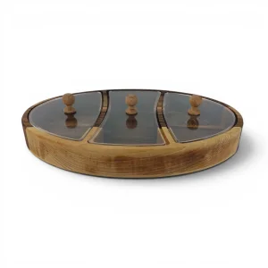 جعبه پذیرایی چوبی بیضی سه خانه درب‌دار کد WD6971