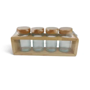 پک جا ادویه چوب و شیشه رومیزی کد WD6996