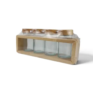 پک جا ادویه چوب و شیشه رومیزی کد WD6996