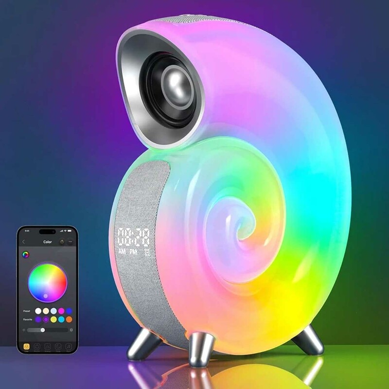 اسپیکر بلوتوثی شارژی حلزونی RGB دار - چراغ‌خواب و ساعت زنگ‌دار