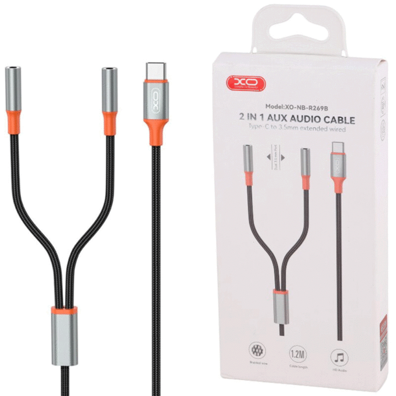 کابل انتقال صدای تایپ سی به جک 3.5 میلی‌متری 1.2 متری ایکس او R269B