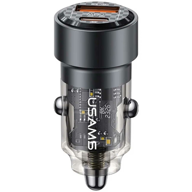 شارژر فندکی فست شارژ ماشین تایپ سی 60 وات طرح شفاف یوسامز US-CC208 C39