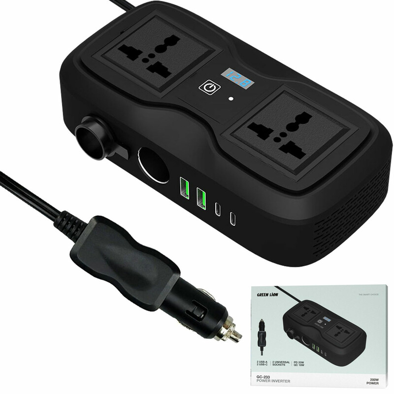 اینورتر فندکی خودرو گرین لاین Green Lion مدل GC-233 توان 200 وات