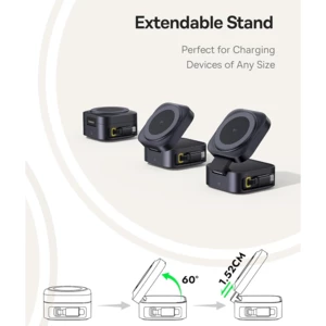 کیفیت شارژر بی‌سیم مگنتی تاشو رومیزی 15وات و پایه نگهدارنده موبایل بیسوس با کابل تایپ سی جمع شونده