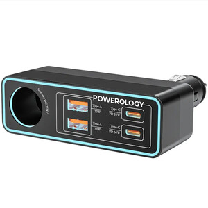 خرید شارژر فندکی تایپ سی و یو اس بی خودرو 120 وات پاورولوژی