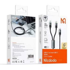 کابل تایپ‌سی به دو تایپ‌سی 100 وات 5 آمپر 1.5 متری مک‌دودو