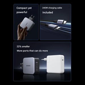 شارژر دیواری فست شارژ تایپ‌‍سی و یو‌اس‌بی 140 وات یوگرین با کابل دوسر تایپ‌سی