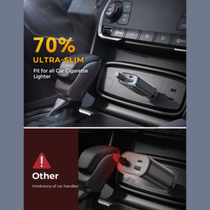 خرید شارژر فندکی تایپ سی و یو اس بی 30 وات با کابل جمع شونده جویروم