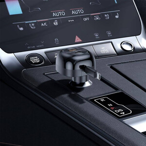 شارژر فندکی تایپ سی و یو اس بی پورودو با کابل تایپ سی