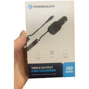 بهترین شارژر فندکی فست شارژ ماشین تایپ سی 100 وات پاورولوژی