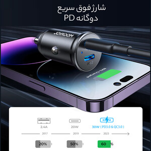 کیفیت شارژر فندکی فست شارژ ماشین تایپ سی 30 وات جویروم