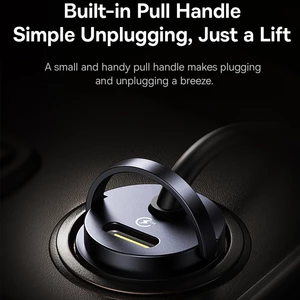 شارژر فندکی فست شارژ ماشین تایپ‌سی 30 وات با کابل فنری متصل تایپ‌سی بیسوس