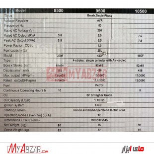 موتور برق 6.5 کیلووات سان پاور مدل SP-9500E