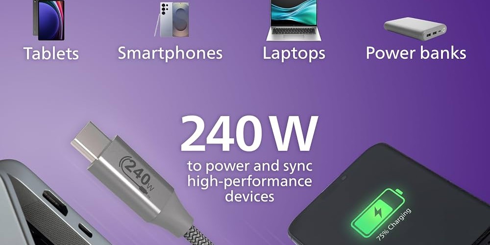 کابل شارژ ۲۴۰ وات فیلیپس مدل PHILIPS-DLC7030C