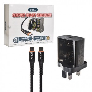 شارژر 25 وات تایپ سی ویکو + کابل (Type-C To Type-C) ویکو مدل WECO WE-56