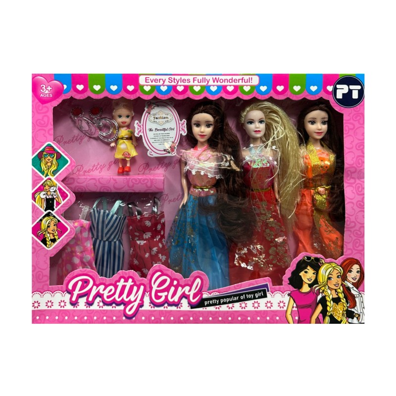 عروسک باربی 3 در 1 برندPretty Girl