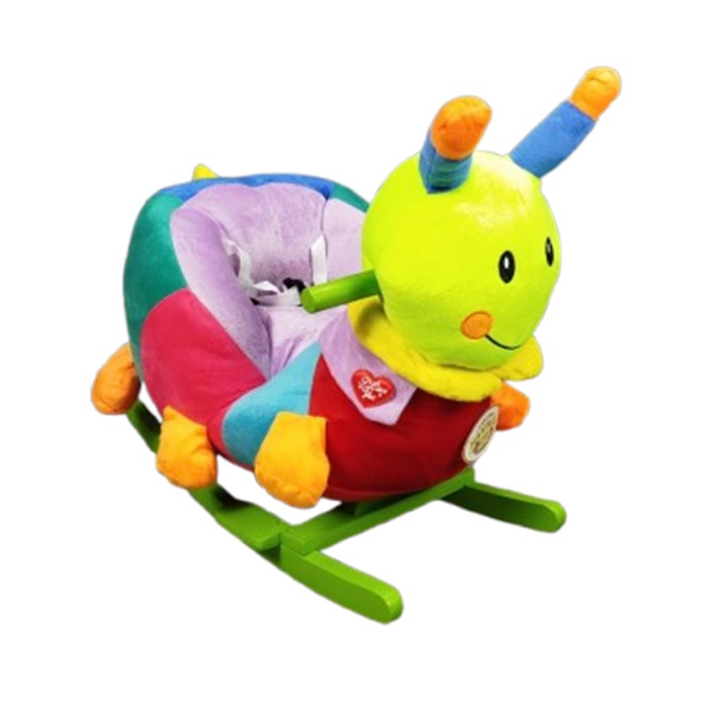 راکر تعادلی کودک طرح کرم رنگارنگ مخملی با پایه چوبی