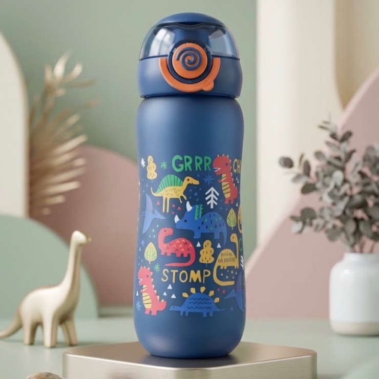 قمقمه 550ml نی دار طرح دایناسور