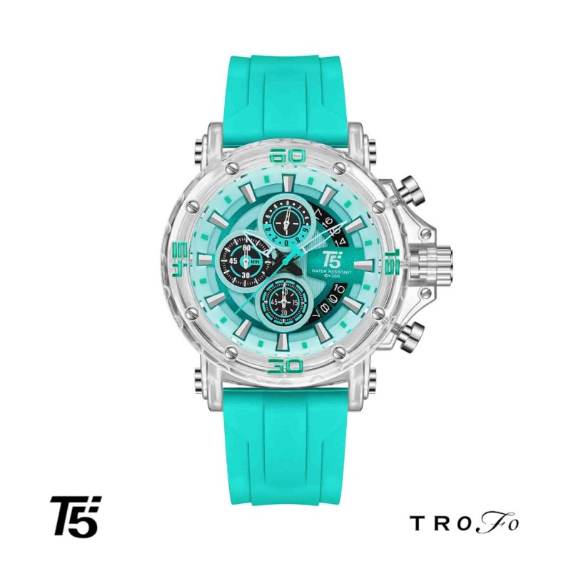 ساعت مچی عقربه ای مردانه تی فایو (T5)  کد H4004 فیروزه ای