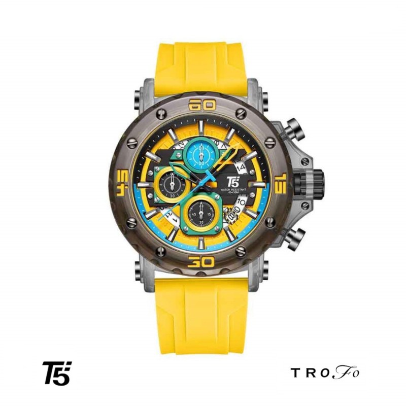 ساعت مچی عقربه ای مردانه تی فایو (T5)  کد H4043 زرد