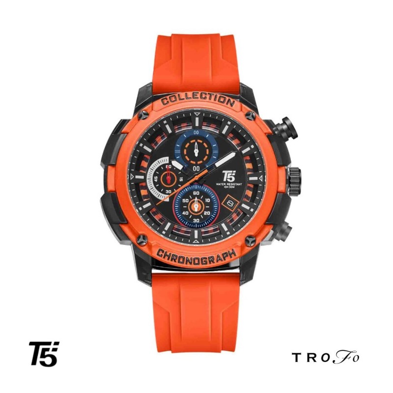 ساعت مچی عقربه ای مردانه تی فایو (T5)  کد H4015  نارنجی