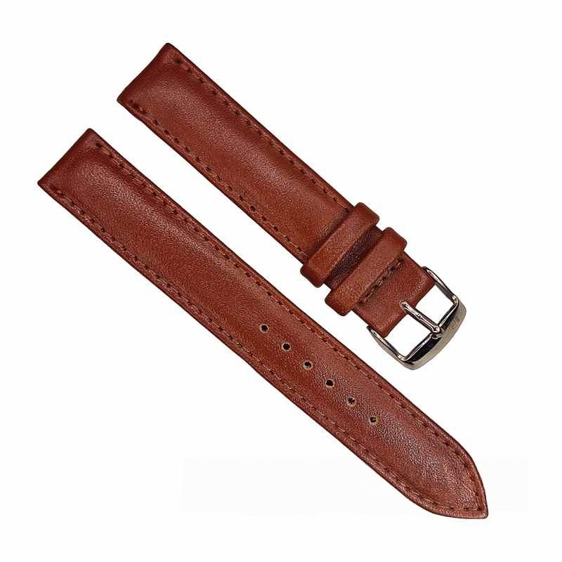 بند ساعت چرم قهوه ای ساده  سایز ۱۶ برند PG