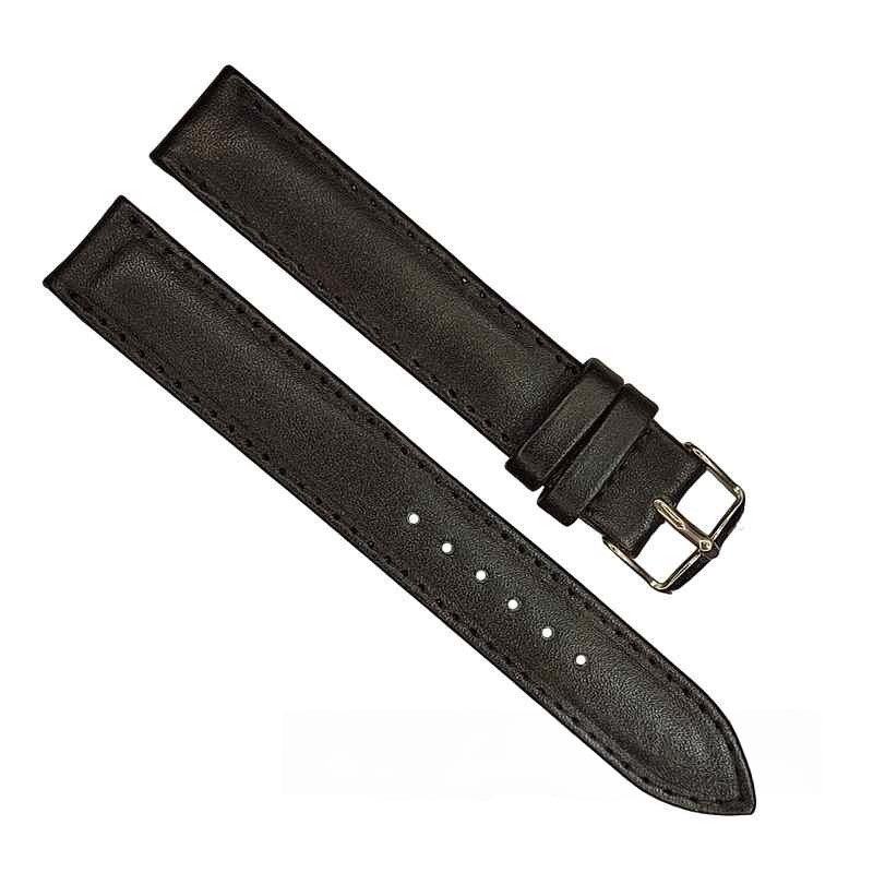 بند ساعت چرم مشکی ساده با دوخت سایز ۱۶ برند PG