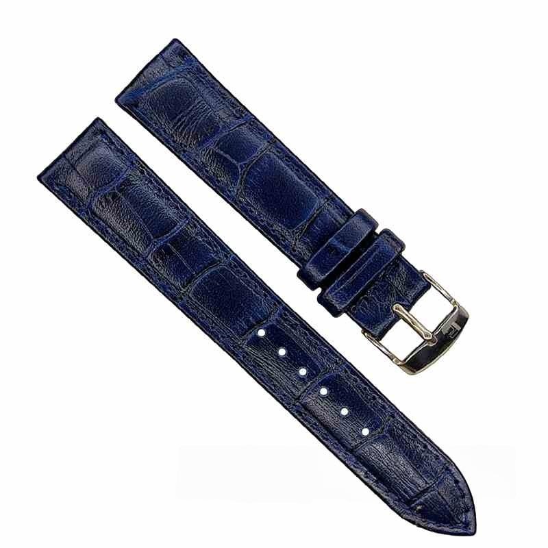 بند ساعت چرم سرمه ای کروکودیلی با دوخت سایز ۱۸ برند PG