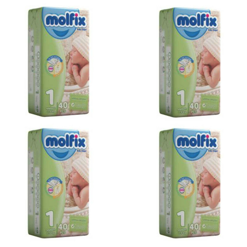 پوشک مولفیکس کد 1 سایز 1 چهار بسته 40 عددی مجموعه 4 عددی