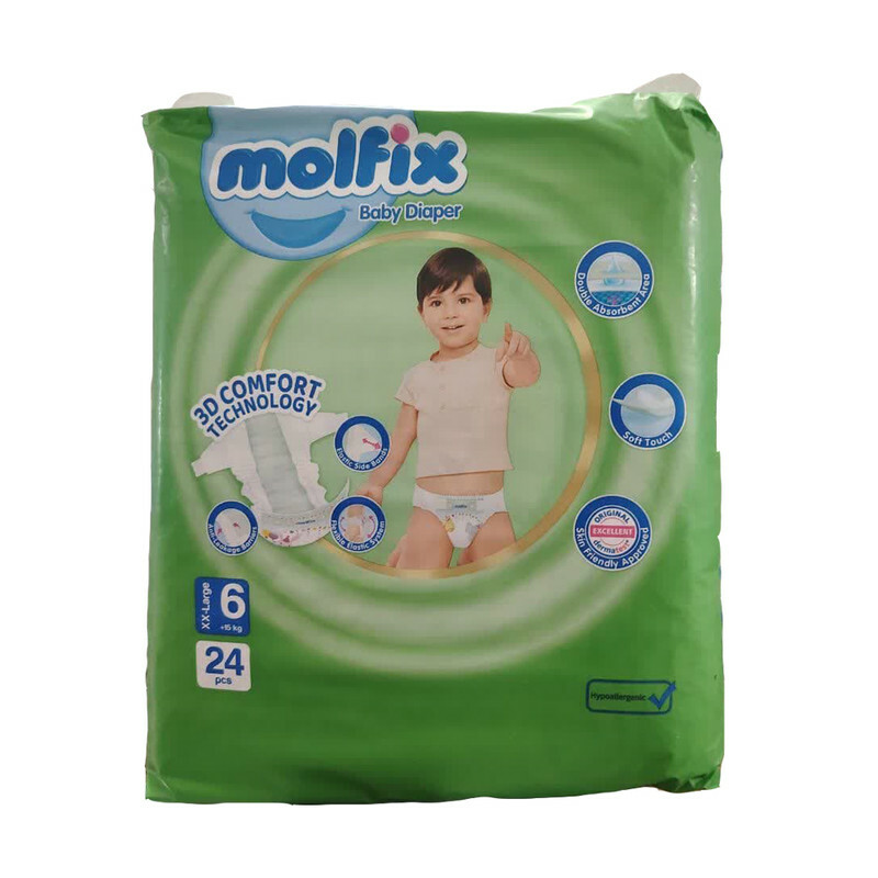 پوشک کودک مولفیکس مدل چسبی سایز ۶ بسته ۲۴ عددی