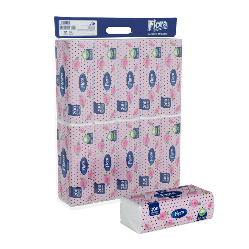 دستمال کاغذی 100 برگ فلورا مدل Soft Pack بسته 10 عددی