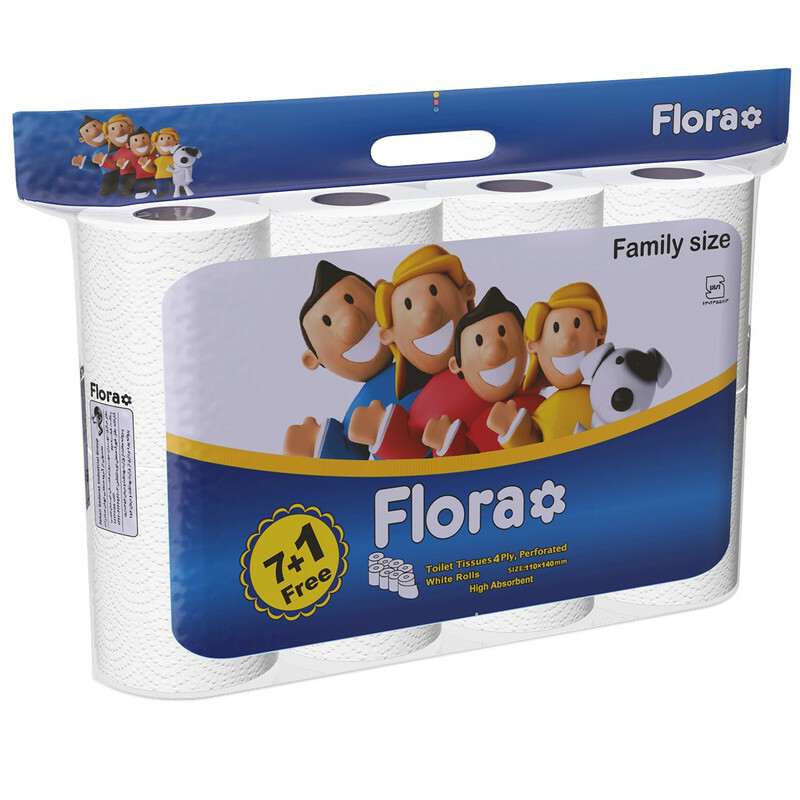دستمال توالت فلورا مدل Family Size بسته 8 عددی