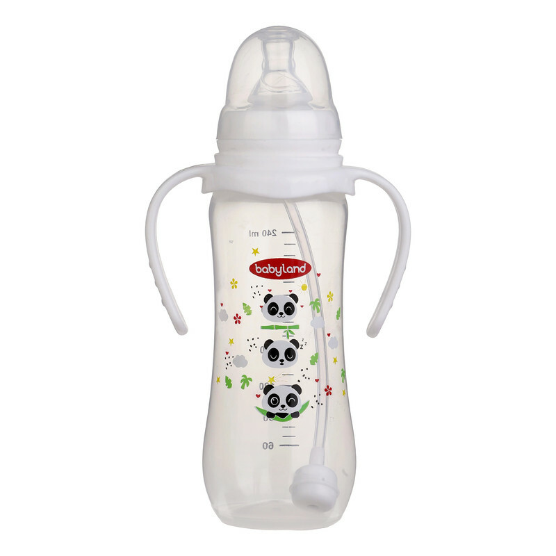 شیشه شیر بیبی لند مدل کلاسیک فندقی دسته دار کد 05555-pp گنجایش 240 میلی لیتر