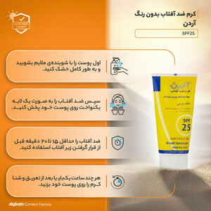 کرم ضدآفتاب بدون رنگ آردن، مدل 25 SPF، مناسب پوست چرب و جوش‌دار و حجم 50 میلی‌لیتر، محافظت کننده در برابر اشعه UVA و UVB، فاقد چربی، مقاوم در برابر آب و تعریق، با ماندگاری 2 ساعته