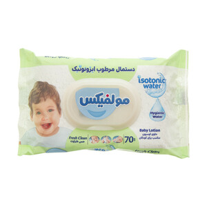 دستمال مرطوب کودک مولفیکس مدل ایزوتونیک بسته 70 عددی