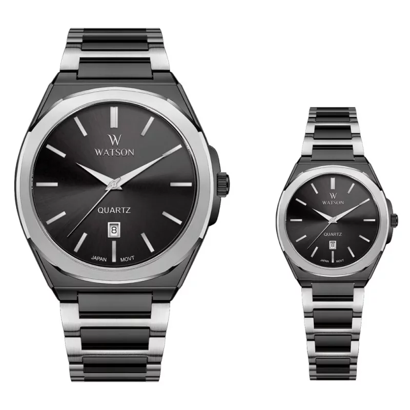 ست ساعت مردانه و زنانه  واتسون Watson W1241Gl بند استیل مشکی صحفه مشکی