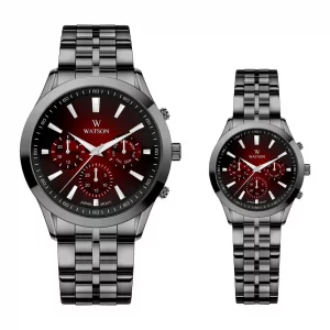 ست ساعت مردانه و زنانه واتسون Watson W1211Gl بند مشکی صحفه قرمز