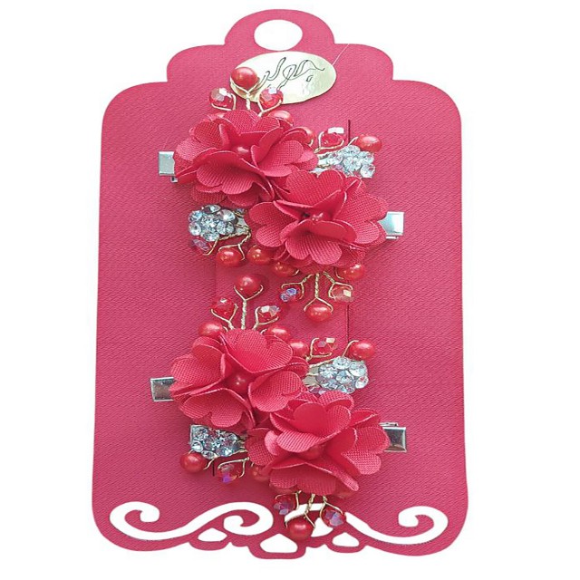 گیره انبری مدل گل قرمز مجلسی بسته 4 عددی