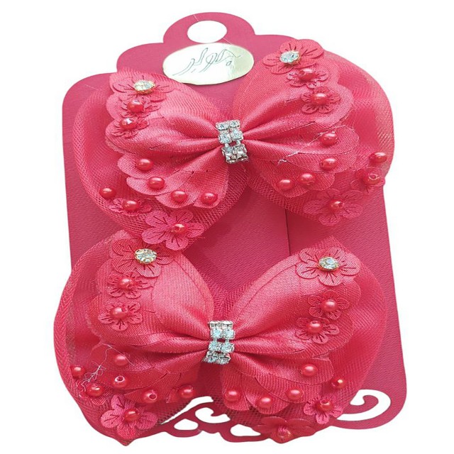 گیره انبری مدل پروانه مجلسی مرواریدی 2 رنگ قرمز و صورتی