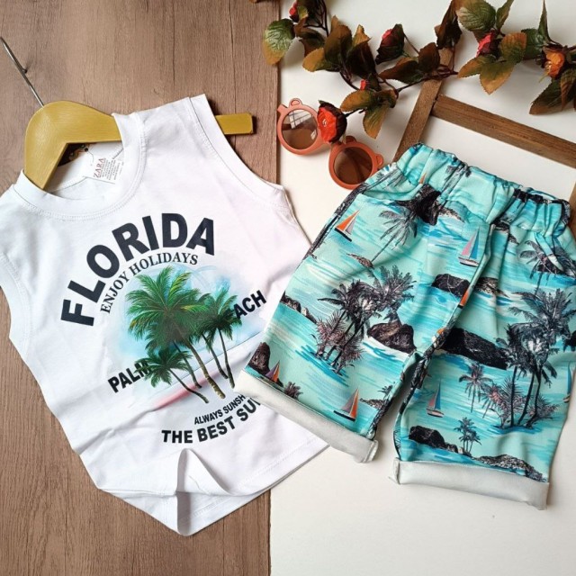 ست تاپ و شلوارک طرح ساده و شیک هاوایی پسرونه مناسب بهار و تابستان