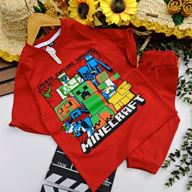 ست بلوز و شلوارک ماینکرافت پسرونه مناسب بهار و تابستانی